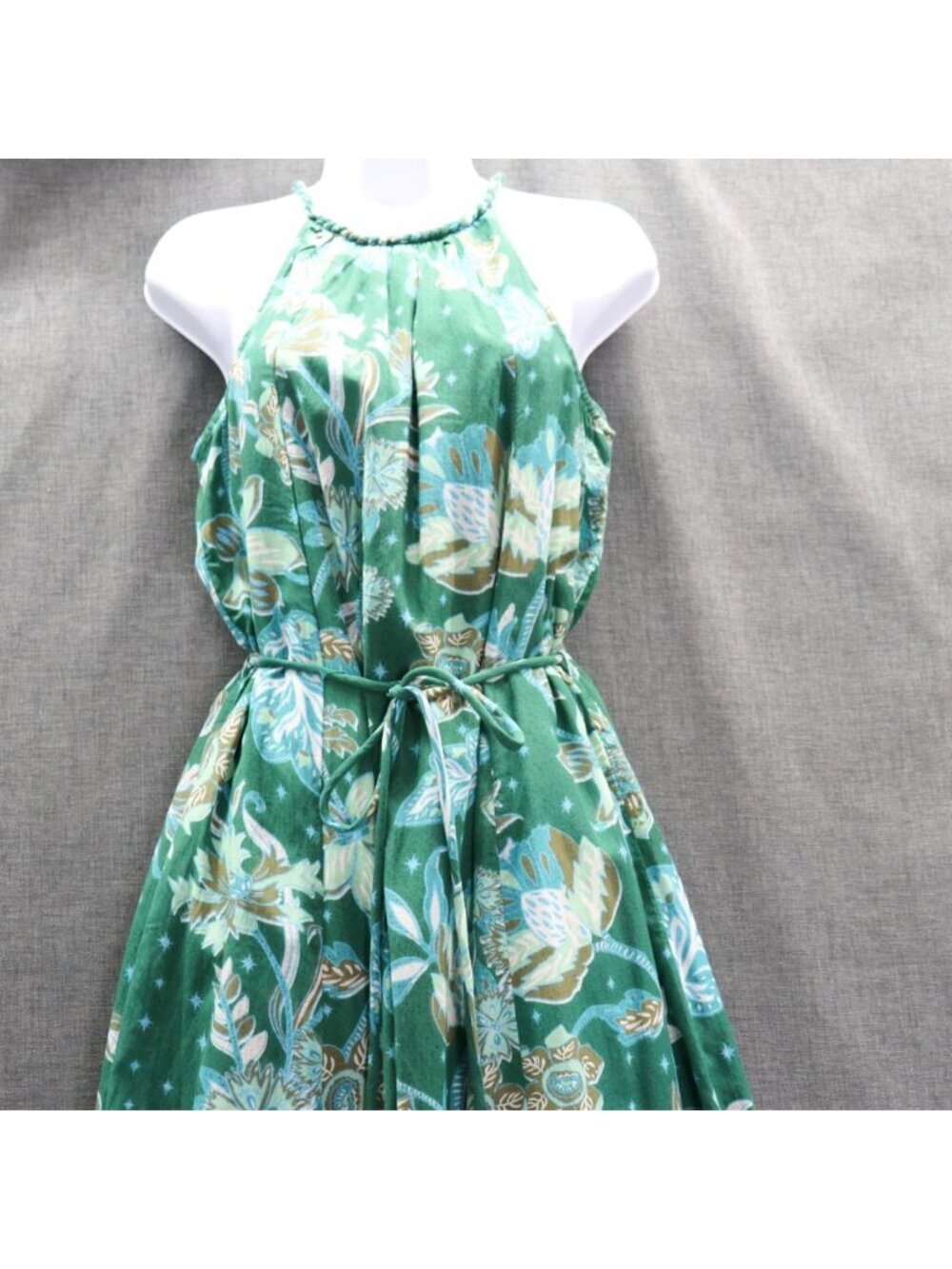 Sundance Teal Floral Maxi Halter Dress XS Handkerchief Boho Viscose Cotton - Picture 10 of 16